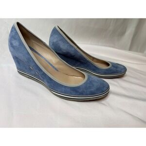 MICHAEL PASINKOFF Womens Blue Wedge Suede Round Toe Pumps 41/10 Italian Luxury